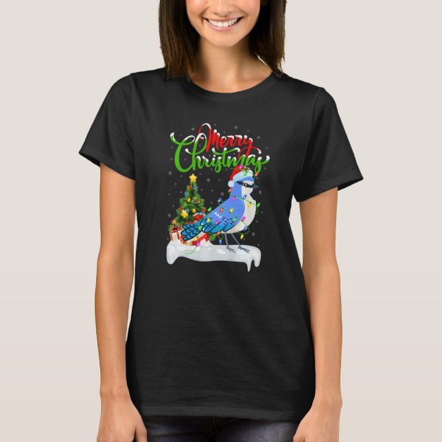 Blue Jay Bird  Xmas Decoration Santa Blue Jay Chri T-Shirt (Front)