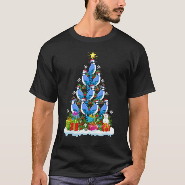 Blue Jay Bird  Xmas Holiday Blue Jay Christmas Tre T-Shirt (Front)