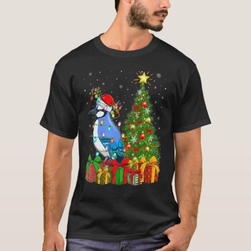 Blue Jay Bird   Xmas Holiday Santa Blue Jay Christ T_Shirt