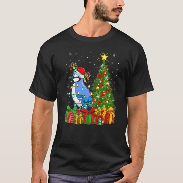 Blue Jay Bird  Xmas Holiday Santa Blue Jay Christm T-Shirt (Front)