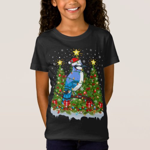 Blue Jay Bird Xmas Lights Santa Blue Jay Christmas T_Shirt