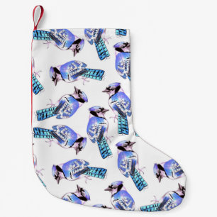 Blue jay birds in watercolor small christmas stocking