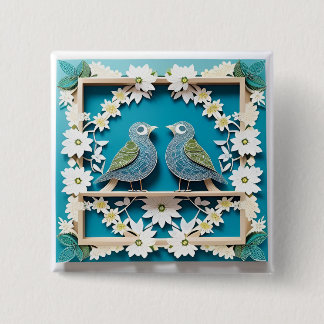 Blue Jay Birds Paper Art Button
