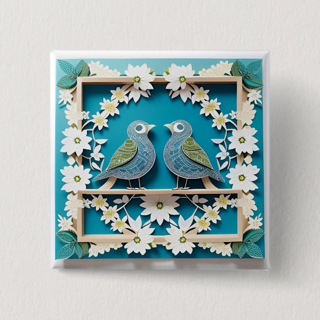 Blue Jay Birds Paper Art Button (Front)