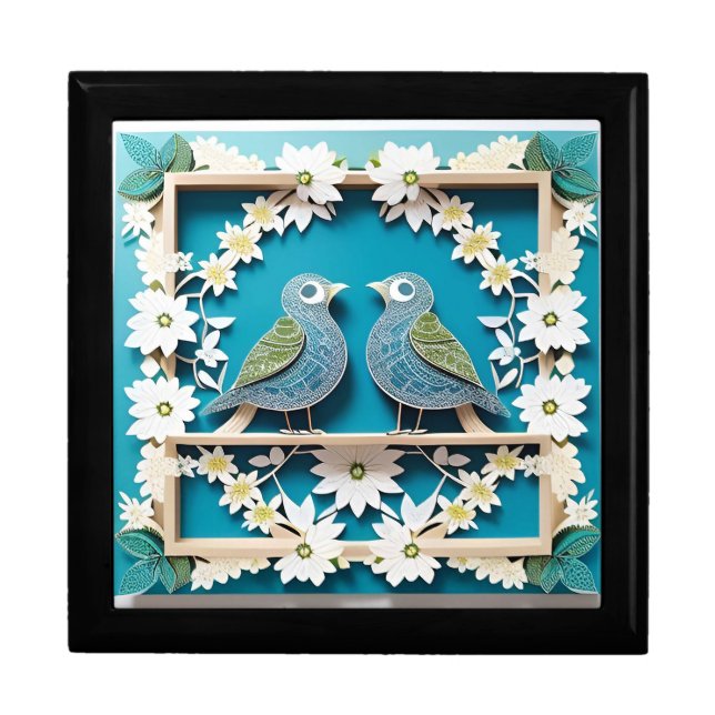 Blue Jay Birds Paper Art Gift Box (Front)