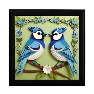 Blue Jay Birds Paper Art Gift Box