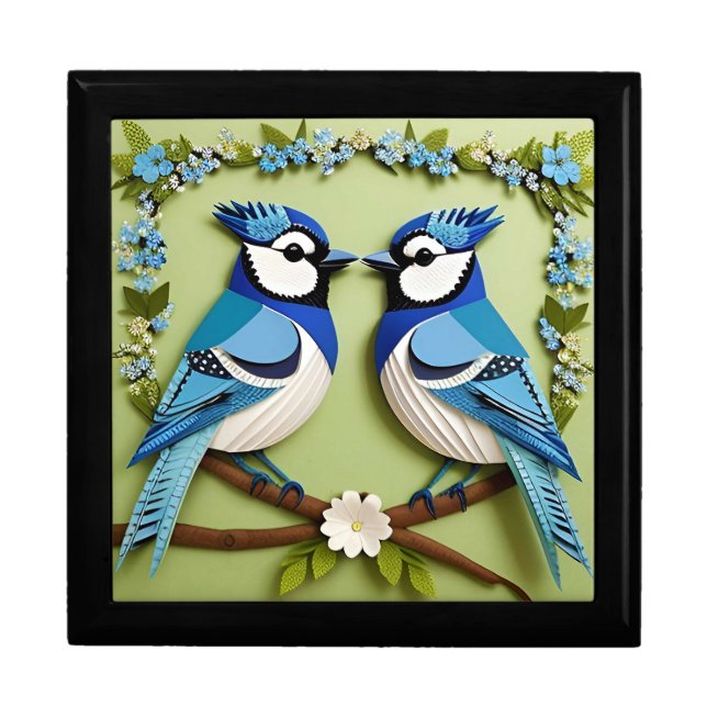 Blue Jay Birds Paper Art Gift Box (Front)