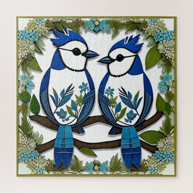 Blue Jay Birds Paper Art Jigsaw Puzzle (Vertical)