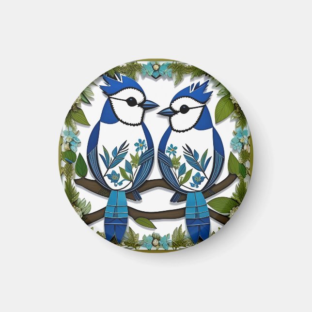 Blue Jay Birds Paper Art Magnet (Front)