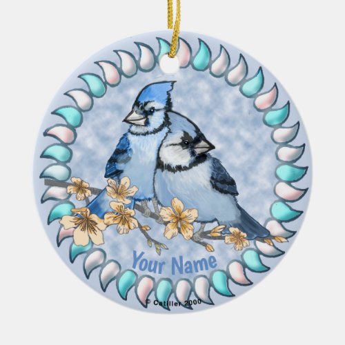 Blue Jay Branch custom name Ceramic Ornament