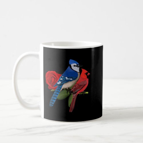 Blue Jay Cardinal Bird Valentines Day Rose Birdlo Coffee Mug