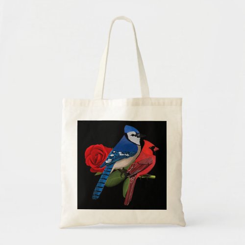 Blue Jay Cardinal Bird Valentines Day Rose Birdlo Tote Bag