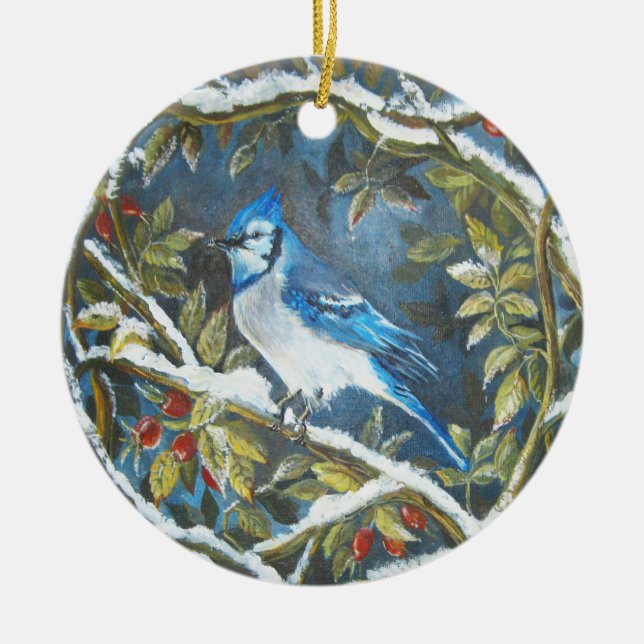 Blue jay ceramic ornament (Front)