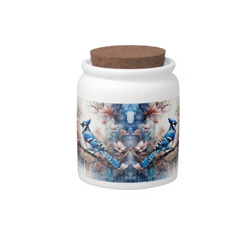 Blue Jay Cherry Blossoms watercolor Candy Jar