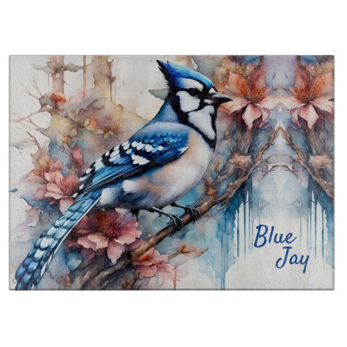 Blue Jay Cherry Blossoms watercolor Cutting Board
