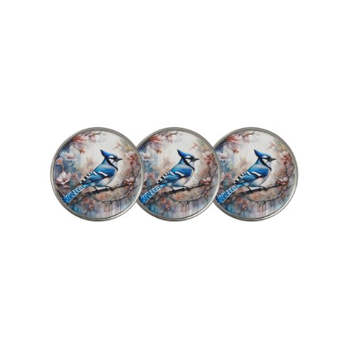 Blue Jay Cherry Blossoms watercolor Golf Ball Marker