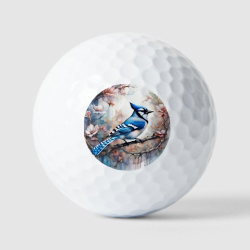 Blue Jay Cherry Blossoms watercolor Golf Balls