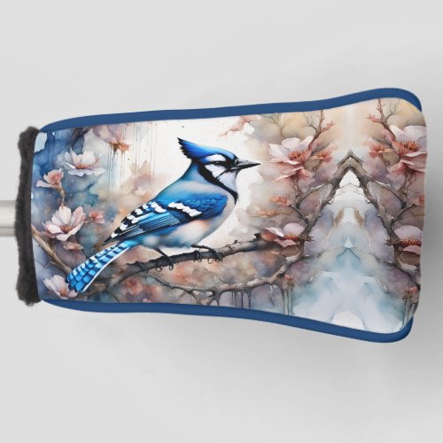Blue Jay Cherry Blossoms watercolor Golf Head Cover
