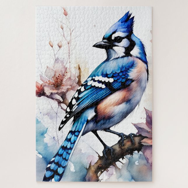 Blue Jay Cherry Blossoms watercolor Jigsaw Puzzle (Vertical)