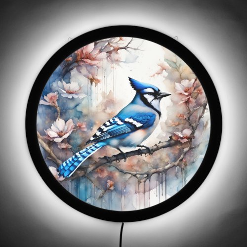 Blue Jay Cherry Blossoms watercolor LED Sign