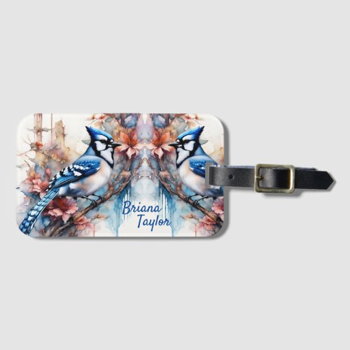 Blue Jay Cherry Blossoms watercolor Luggage Tag