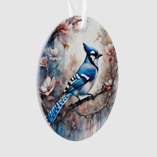Blue Jay Cherry Blossoms watercolor Ornament