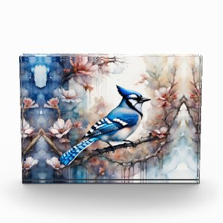 Blue Jay Cherry Blossoms watercolor