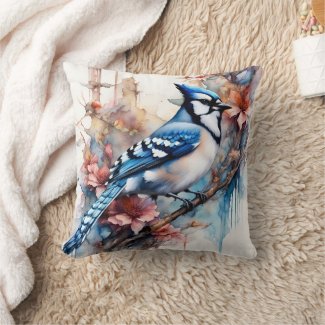 Blue Jay Cherry Blossoms watercolor