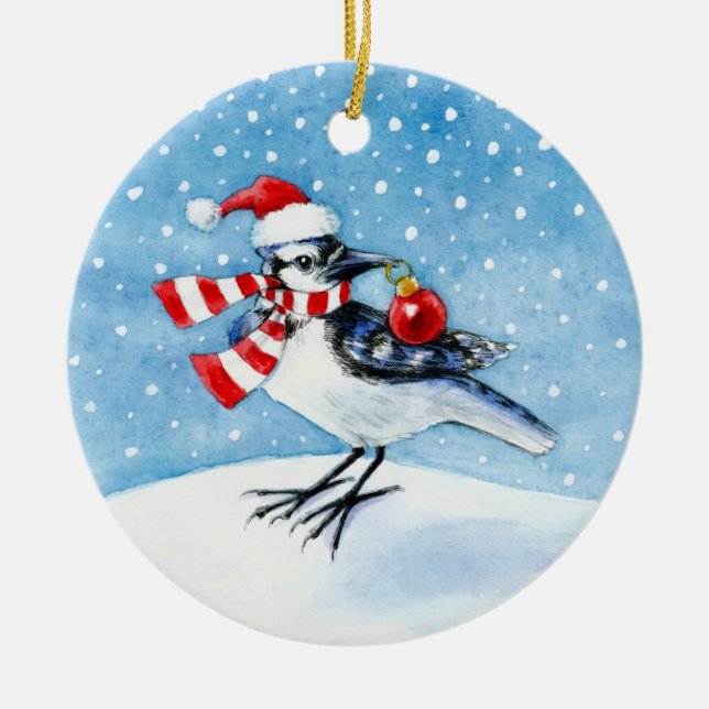 Blue Jay Christmas or Winter ornament (Front)