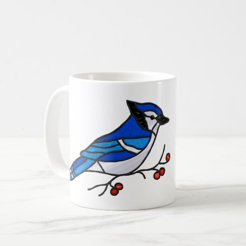 Blue Jay Digital Stained Glass Suncatcher Mug