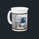 Blue Jay Drawing Pitcher<br><div class="desc">A handsome blue jay perches against a wintry backdrop. Personalize with your own text.</div>