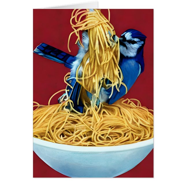 Blue Jay Eats Spaghetti All Occasions Greeting Car Cards (Front)
