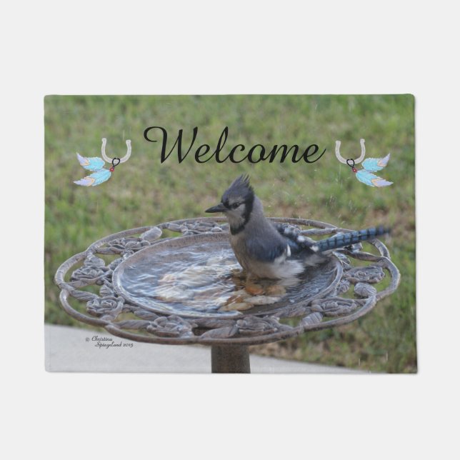Blue Jay Feathers Spiegeland Welcome Doormat (Front)