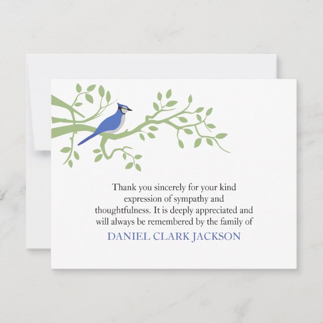 Blue Jay Funeral Thank You Note Card (Front)