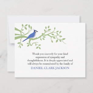 Blue Jay Funeral Thank You Note Card