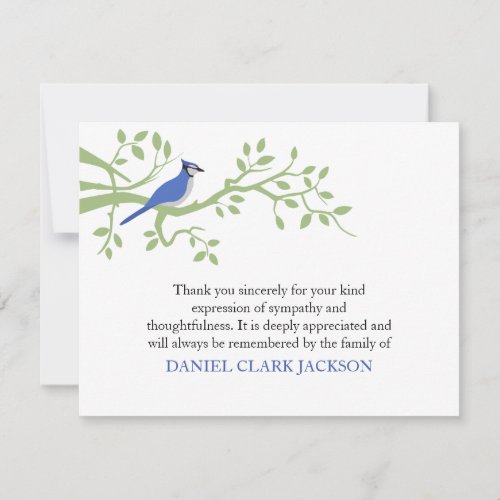 Blue Jay Funeral Thank You Note Card