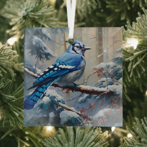 Blue Jay Glass Ornament