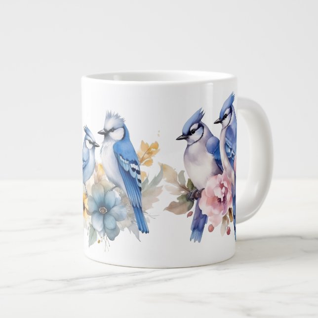 Blue Jay Greeting  Giant Coffee Mug (Front Right)
