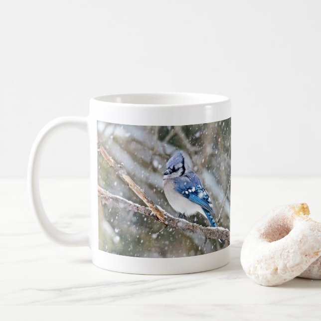 Blue Jay in a Snowstorm Coffee Mug (With Donut)