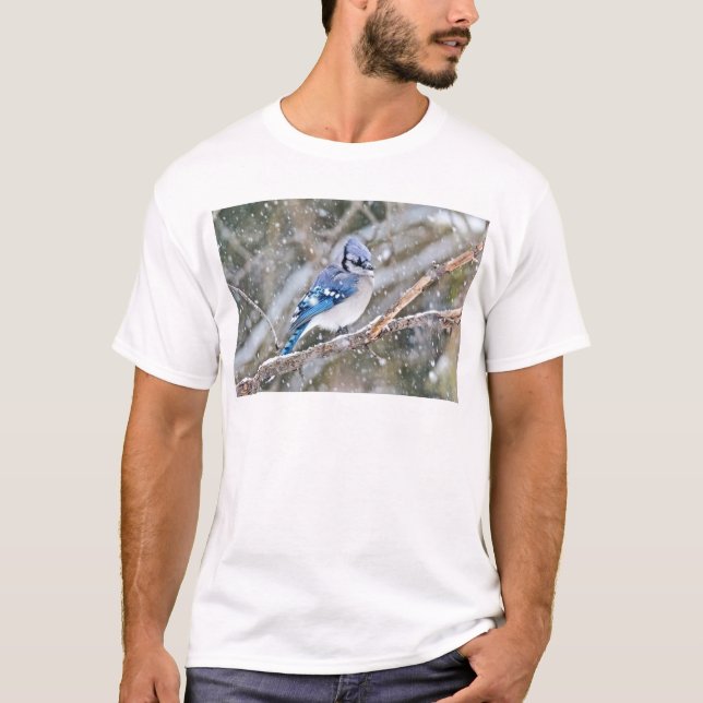 Blue Jay in a Snowstorm T-Shirt (Front)