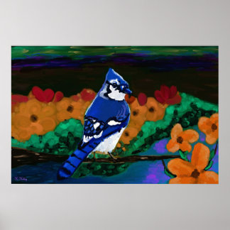 Blue Jay in Orange Flowers print