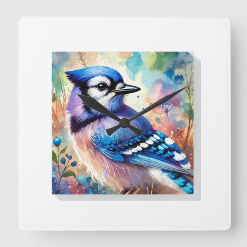 Blue Jay in Tranquil Waters 200624AREF106 _ Waterc Square Wall Clock