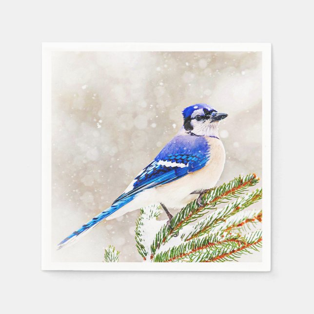 Blue Jay in Winter Paper Napkins (Front)
