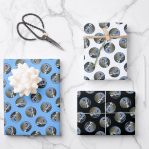 Blue Jay in Winter Snow Painting Original Bird Art Wrapping Paper Sheets