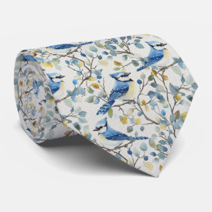 Blue Jay In Yellow Blossoms Neck Tie