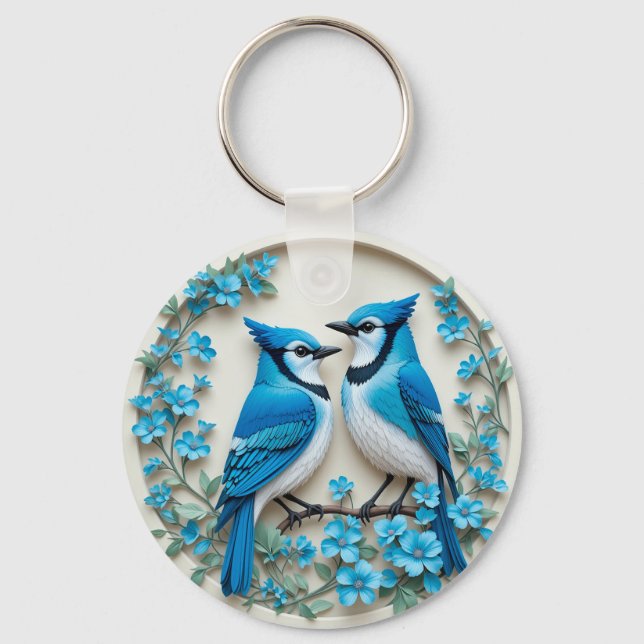 Blue Jay Keychain Bird Lovers Gift (Front)
