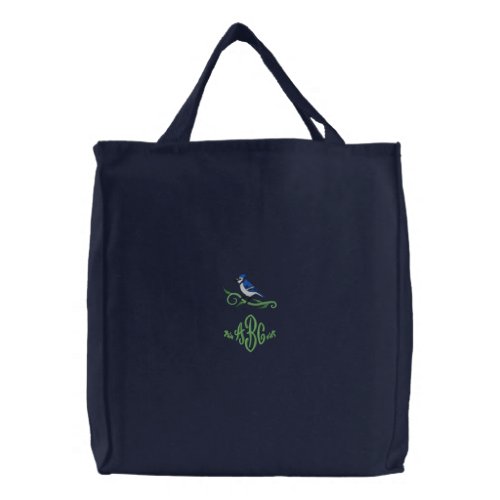 Blue Jay Monogram Embroidered Tote