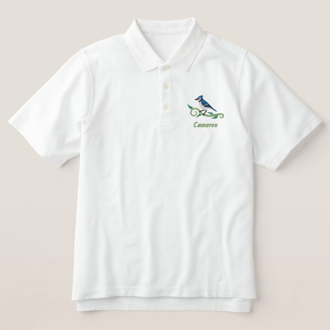 Blue Jay Name Embroidered Polo Shirt (Design Front)