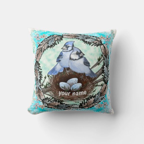 Blue Jay Nest custom name Tote Bag Throw Pillow