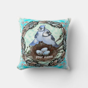 Blue Jay Nest Throw Pillow